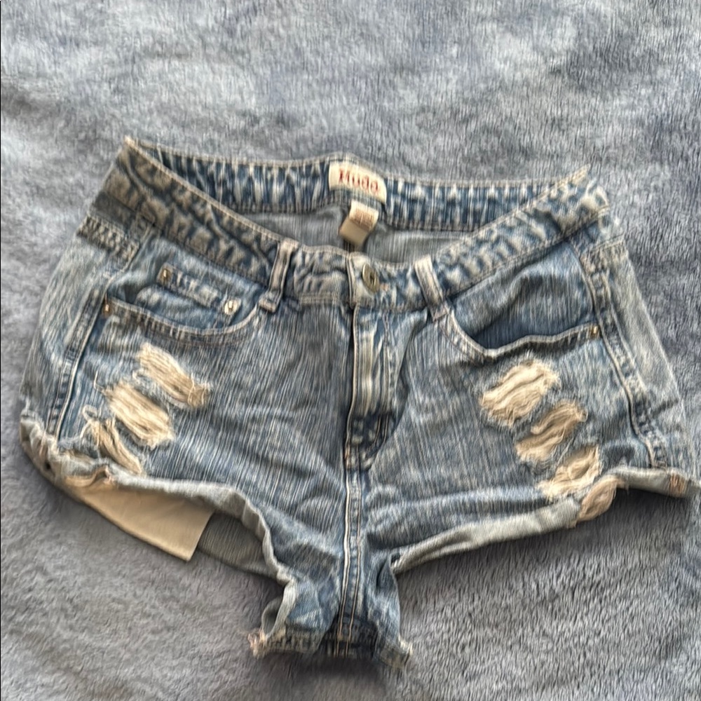 Mudd Women's Blue Distressed Denim Shorts